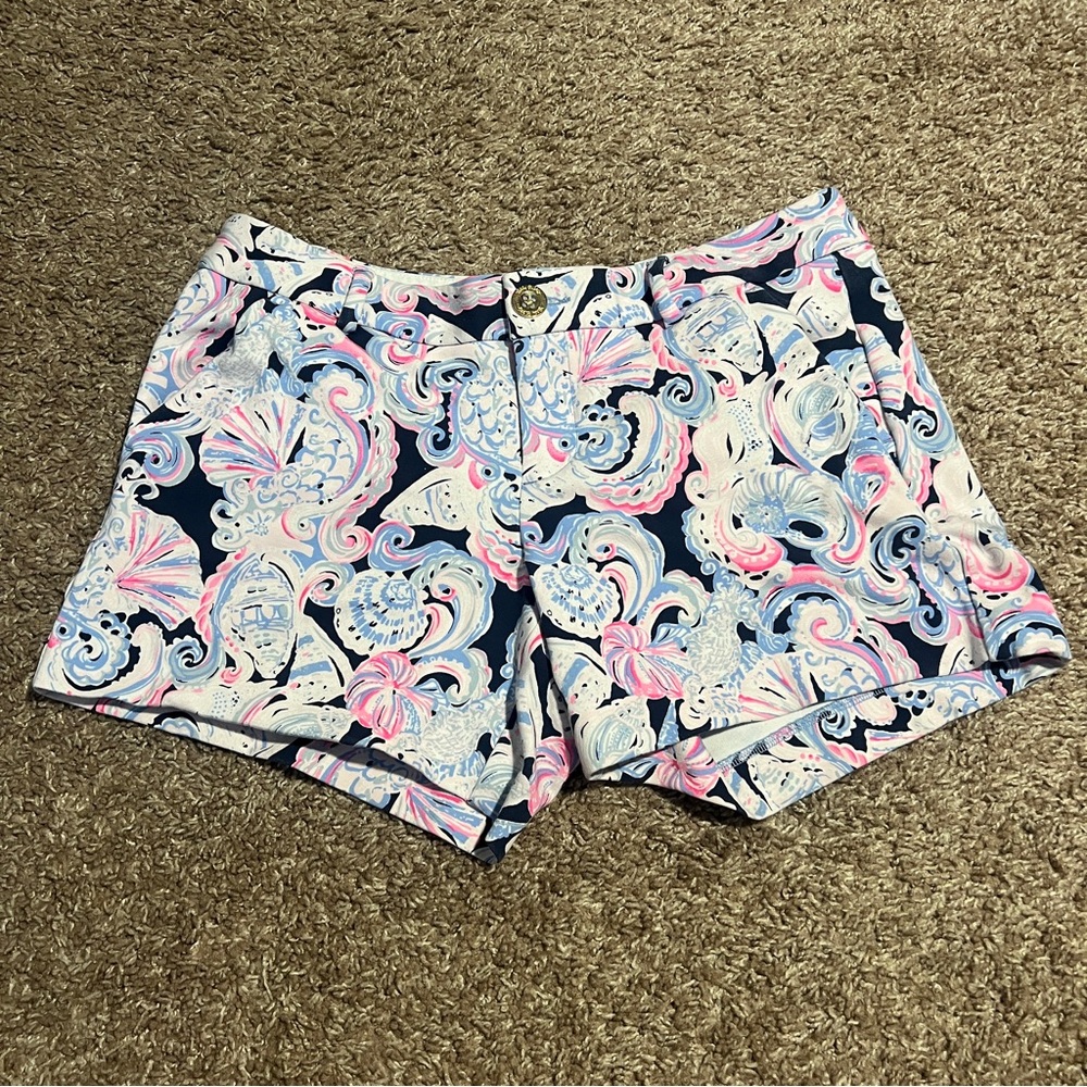 Lilly Pulitzer High Waist Shorts in Pink and Blue Pattern